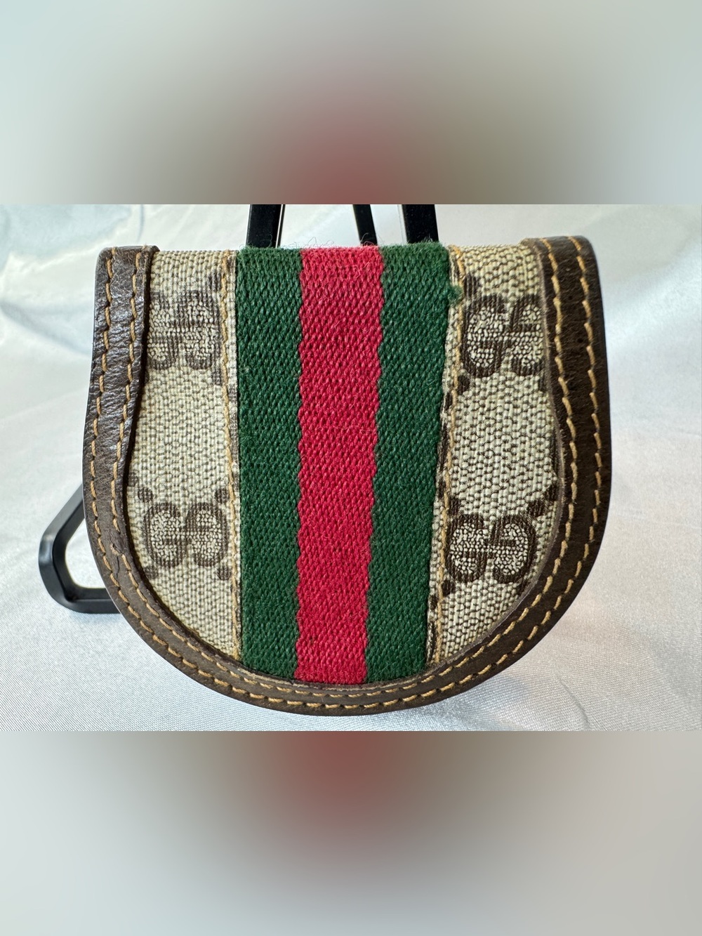 Gucci Vintage Brown Canvas & Leather Sherry Line GG Supreme Horseshoe Coin Case